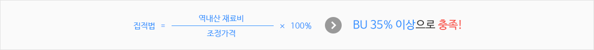 집적법=조정가격/역내산 재료비x100%이다. 결과는 DB 35% 이상으로 충족